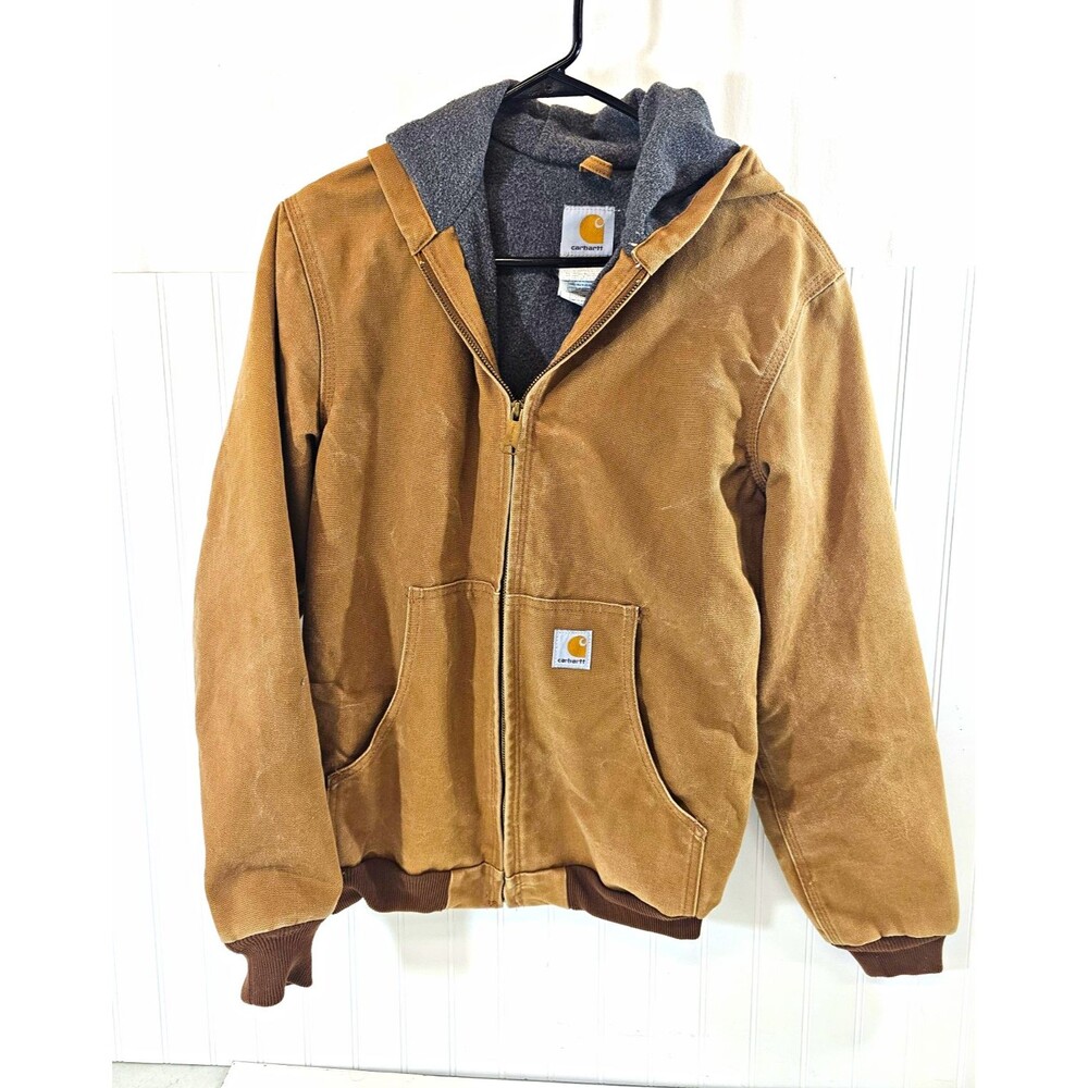 Carhartt Brown Hooded Full Zip Lined Work Jacket Youth XL 14/16 Regular Fit